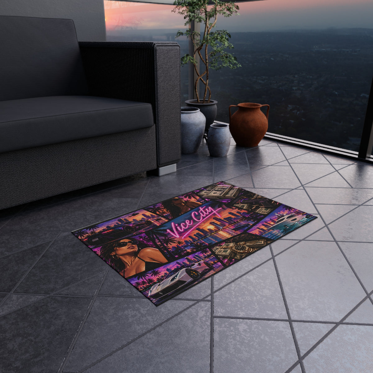 Vice City Rug Las Vegas Neon, Casino & Luxury Car Patio Decor