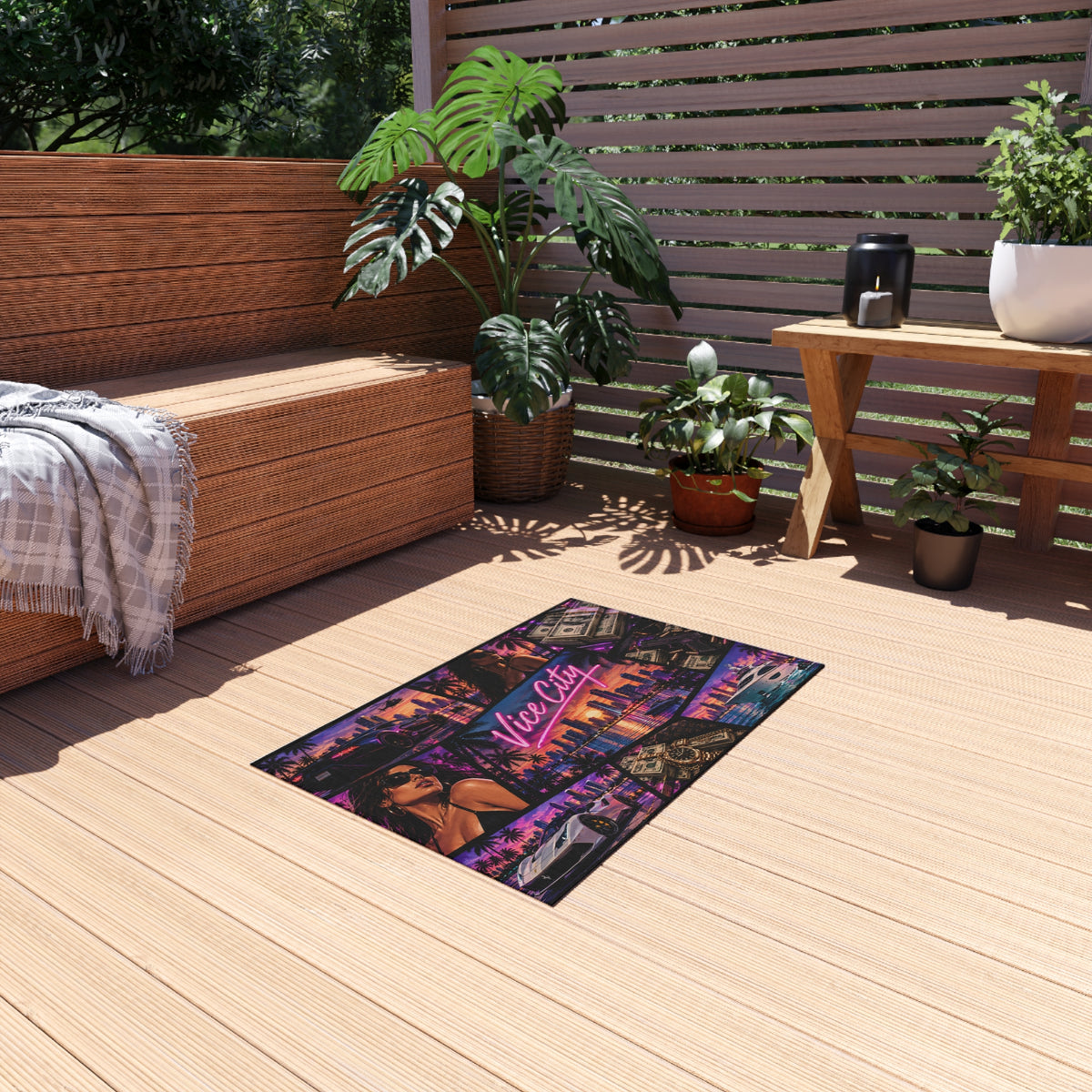 Vice City Rug Las Vegas Neon, Casino & Luxury Car Patio Decor