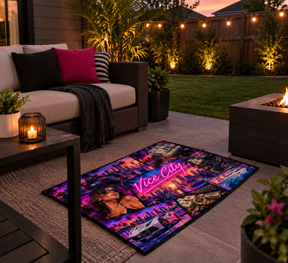 Vice City Rug Las Vegas Neon, Casino & Luxury Car Patio Decor