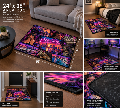Vice City Rug Las Vegas Neon, Casino & Luxury Car Patio Decor